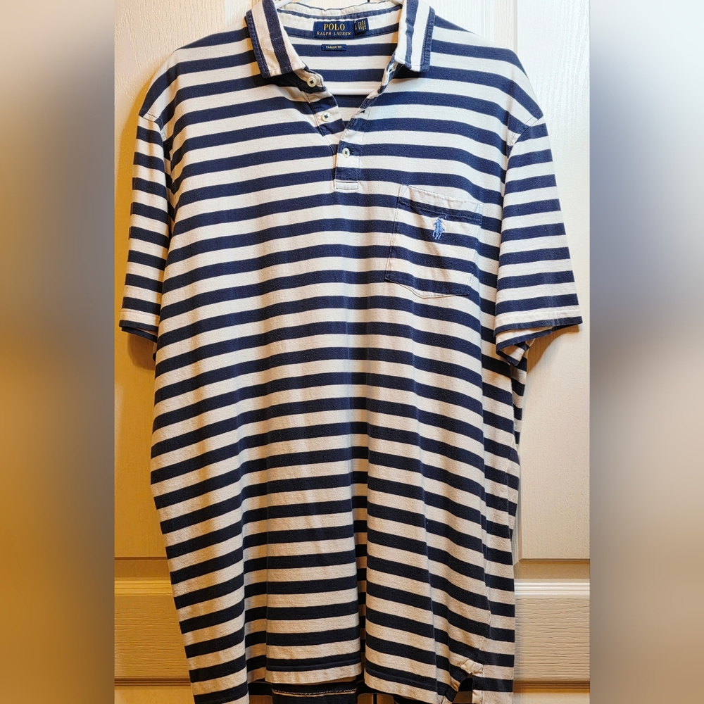 Polo by Ralph Lauren Blue and White Striped Men's XL Shirt